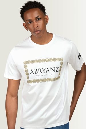 Abryanz White Crested Crane Motif T-Shirt